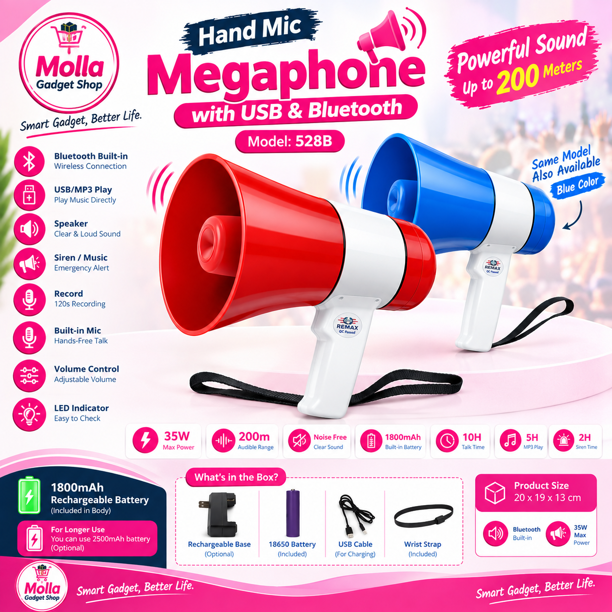 Hand Mic Megaphone with USB & Bluetooth